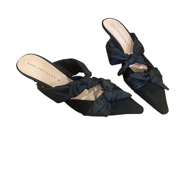 Zara Bow Knotted Kitten Heel Pointed Toe Shoes - Picture 3 of 14